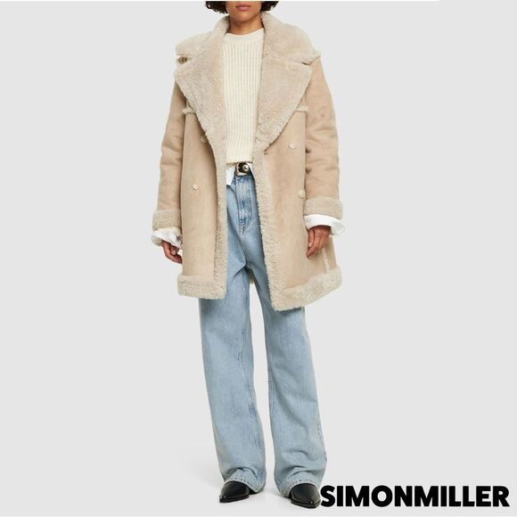 Simon Miller **NWT** Midi Jetz Faux-Fur Shearling Coat in Milk (Beige/Cream) - Picture 4 of 16